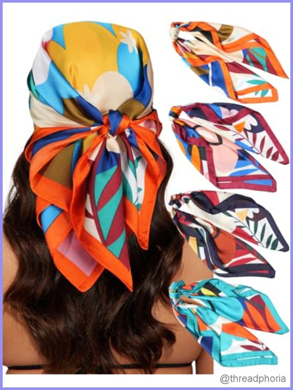 4 Pack Satin Head Scarves 27.5" Square Silk Scarf Lightweight Hair Wrap Neck